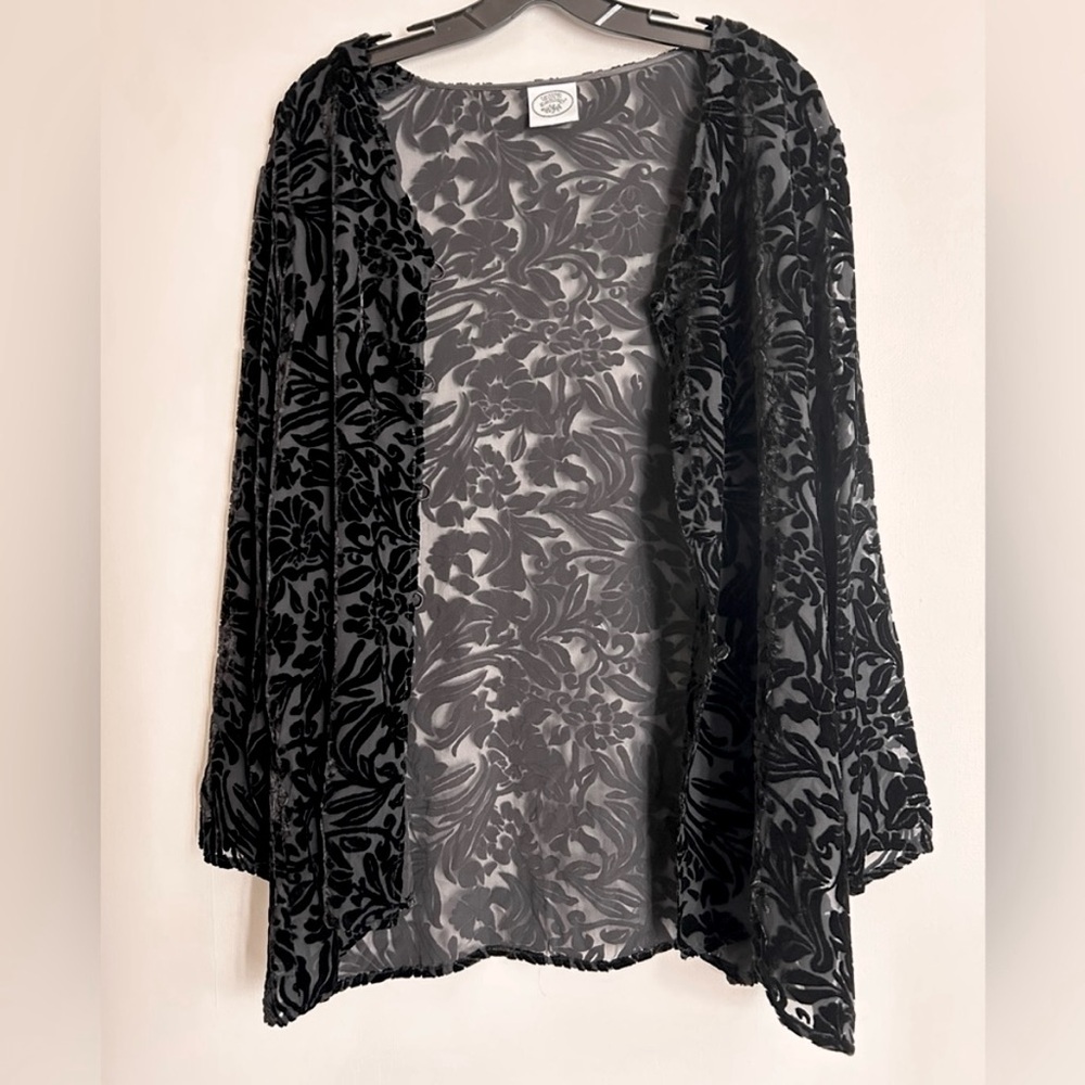 VINTAGE LAURA ASHLEY 90s Burnout Velvet Sheer Button Top Whimsigoth Witchy Sz XL - Picture 3 of 11